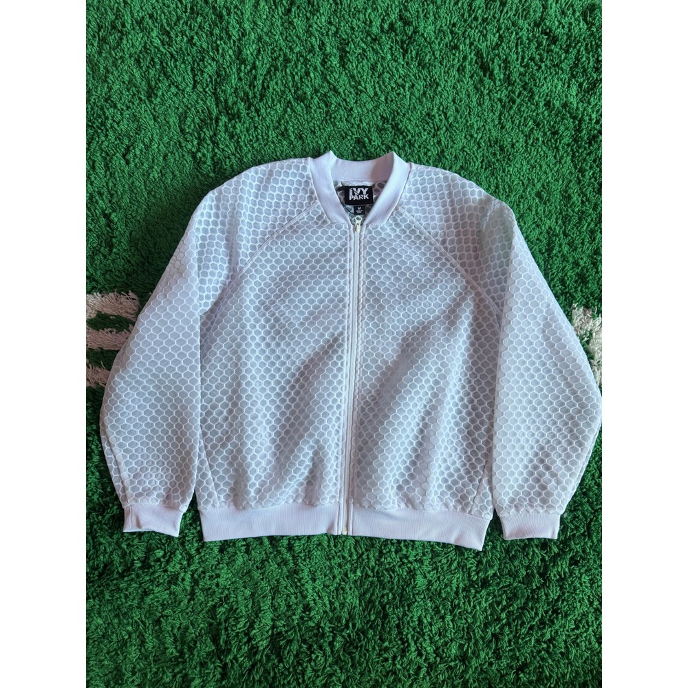 Ivy Park White Honeycomb Mesh‎ Bomber Jacket Womens Medium Full Zip Athleisure